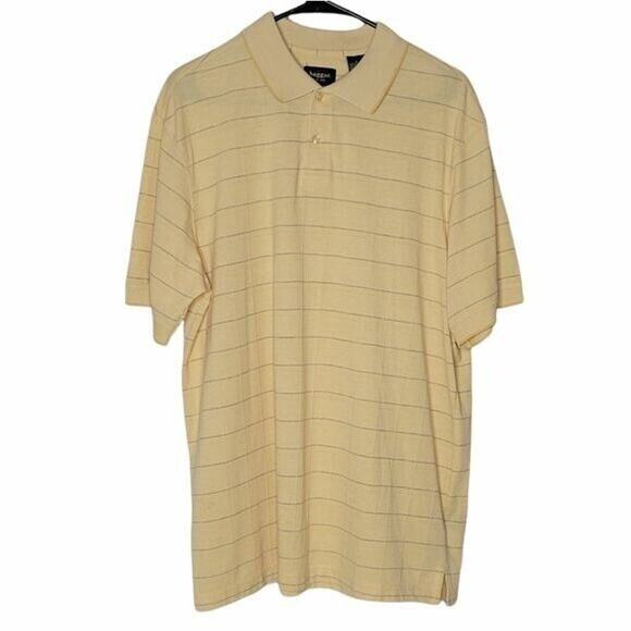 Haggar Men's Yellow & Gray Striped Short Sleeve Cotton Blend Polo Shirt - Picture 1 of 6